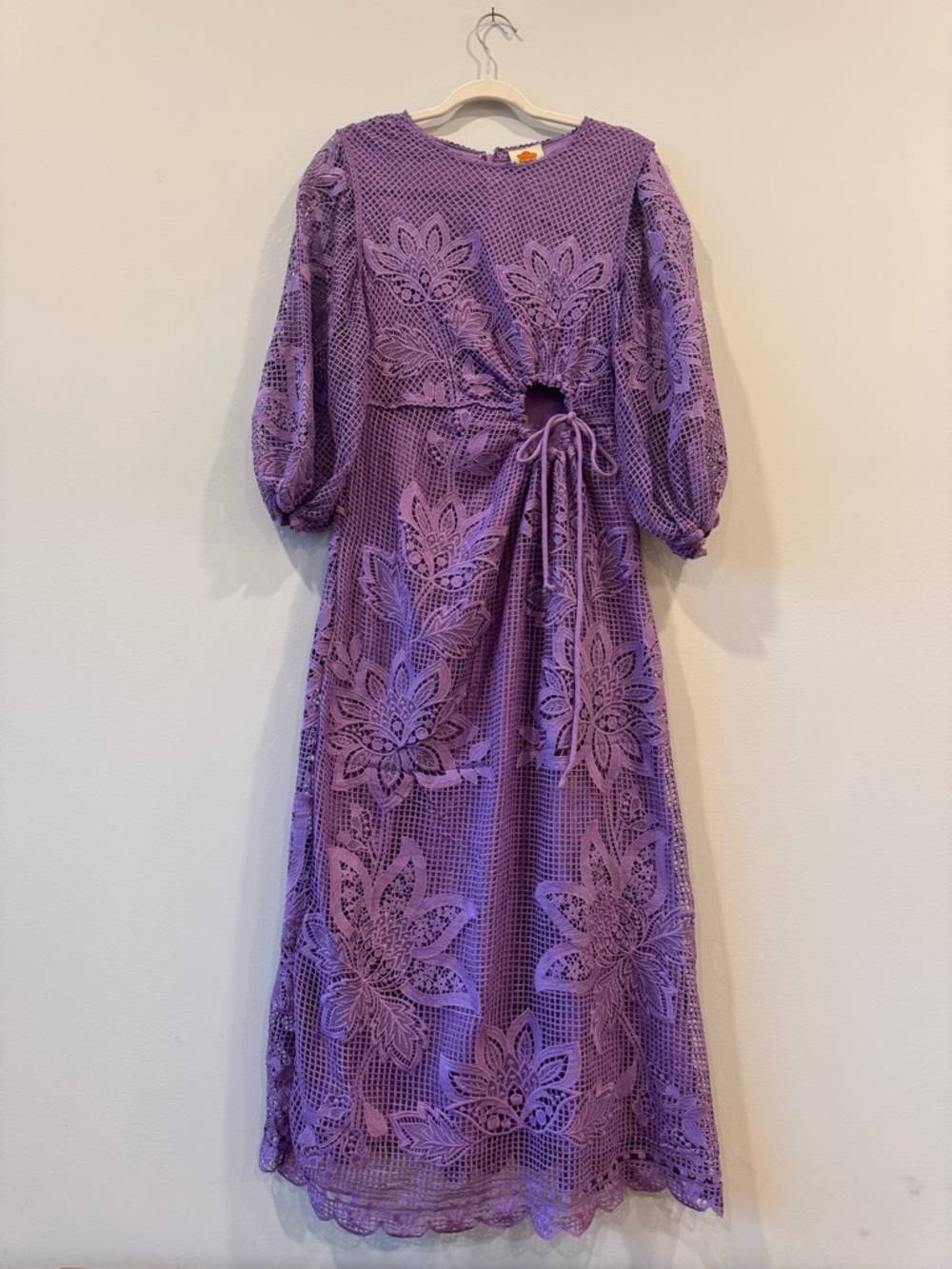 FARM Rio Lavender purple Floral Crochet Maxi Dress with Side Cutout medium m - Picture 5 of 13